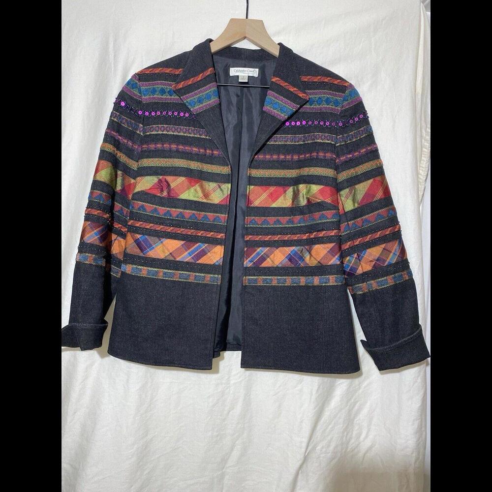 VTG Y2k COLDWATER‎ CREEK Jacket Womens Sz 8 Tapestry Beaded Embroidered Cotton